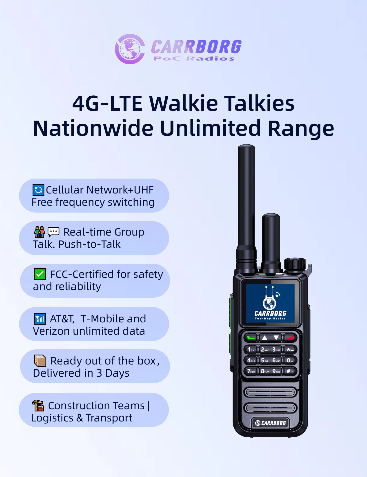 CARRBORG S959 4G Walkie Talkie for Nationwide Use