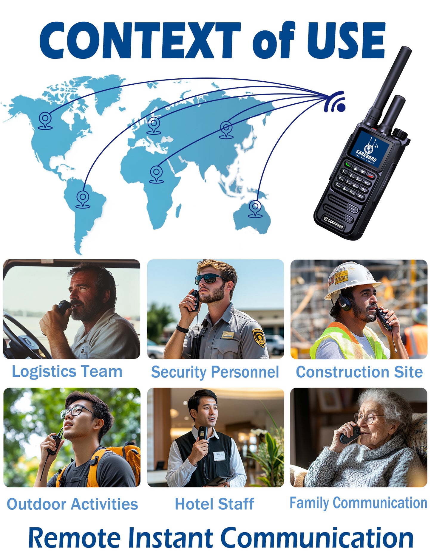 CARRBORG S959 4G Long Range Walkie Talkie | Dual Mode PTT Two-Way Radio | Nationwide & Global Coverage with SIM Card