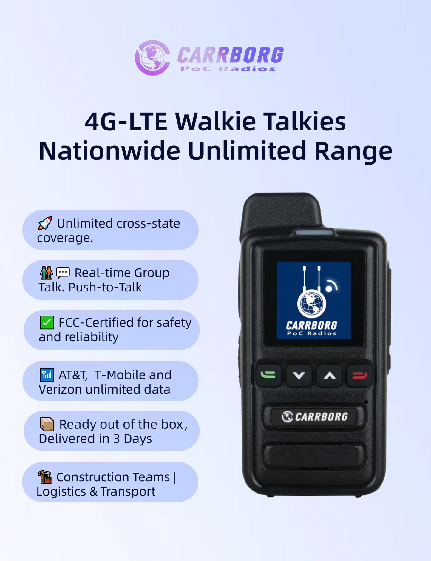 Walkie-talkie CARRBORG X13 4G de alcance ilimitado a nivel nacional