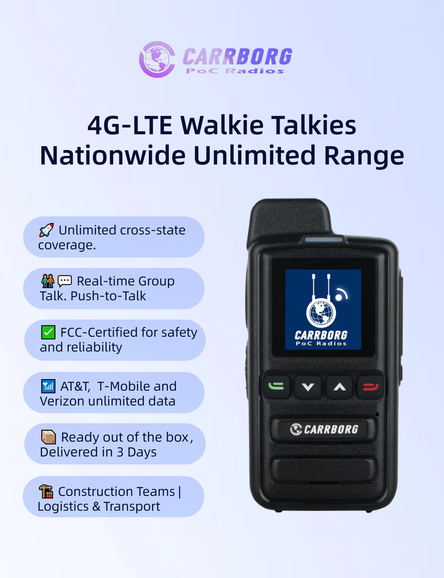 4G Nationwide Coverage Walkie Talkie - CARRBORG X13