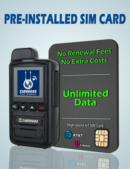 CARRBORG X13 Nationwide Lifetime Free LTE Walkie Talkies Unlimited Range 4G Two Way Radios Long Range Global POC with SIM Cards