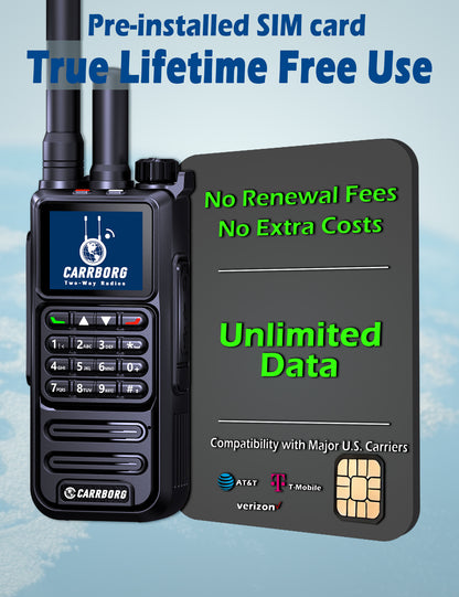 CARRBORG S959 Nationwide Lifetime Free 4G+UHF Walkie Talkies | Global Unlimited Range Dual Mode 2 Way Radios, Relay Function, 4000mAh, Desktop Charger for Job Site with SIM Cards
