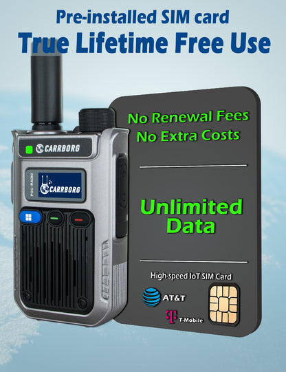 CARRBORG A63 Nationwide Lifetime Free LTE Walkie Talkies Unlimited Range 4G Two Way Radios Long Range Global POC with SIM Cards