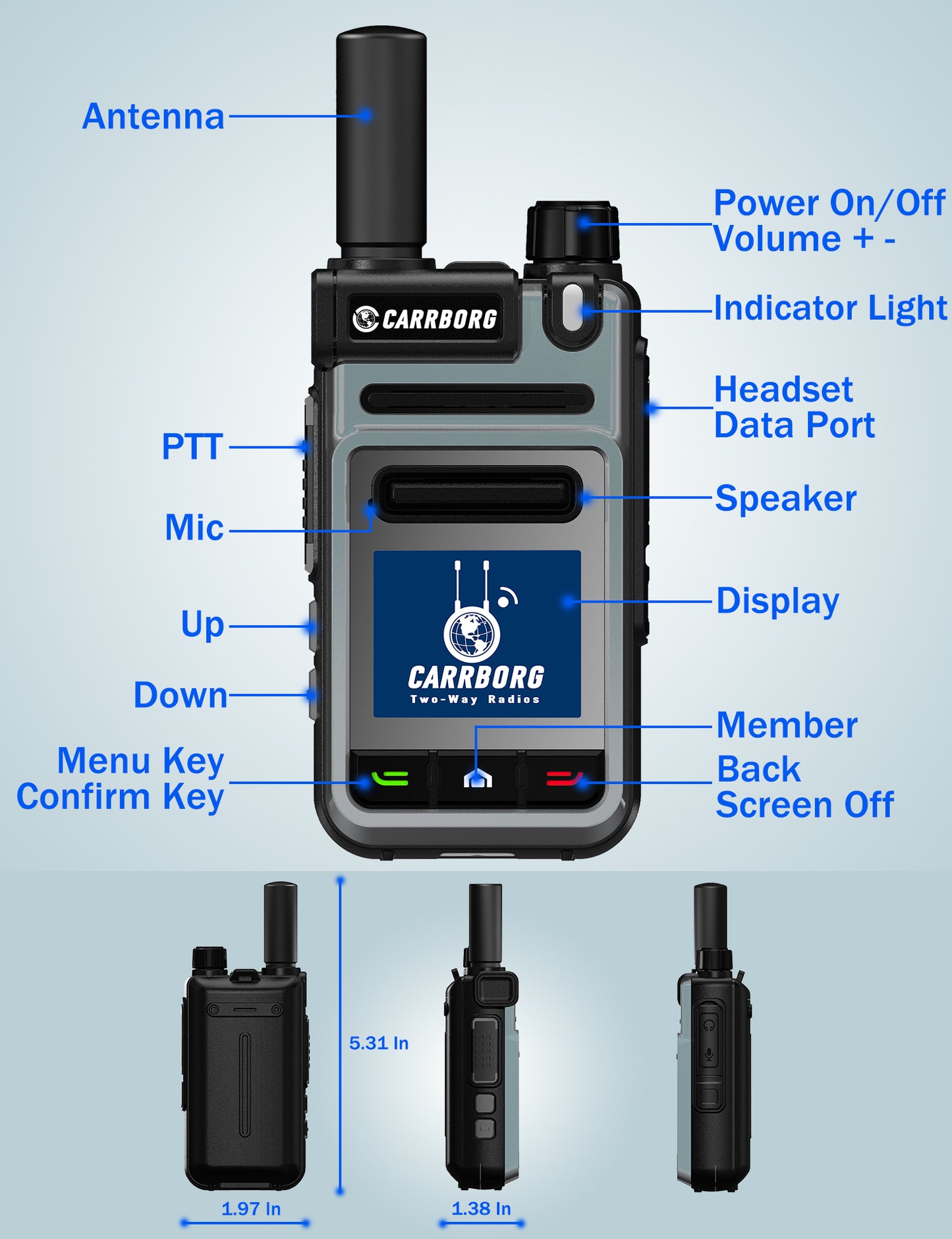 CARRBORG V1 Global 4G Walkie Talkie with SIM Cards（2 Pack）