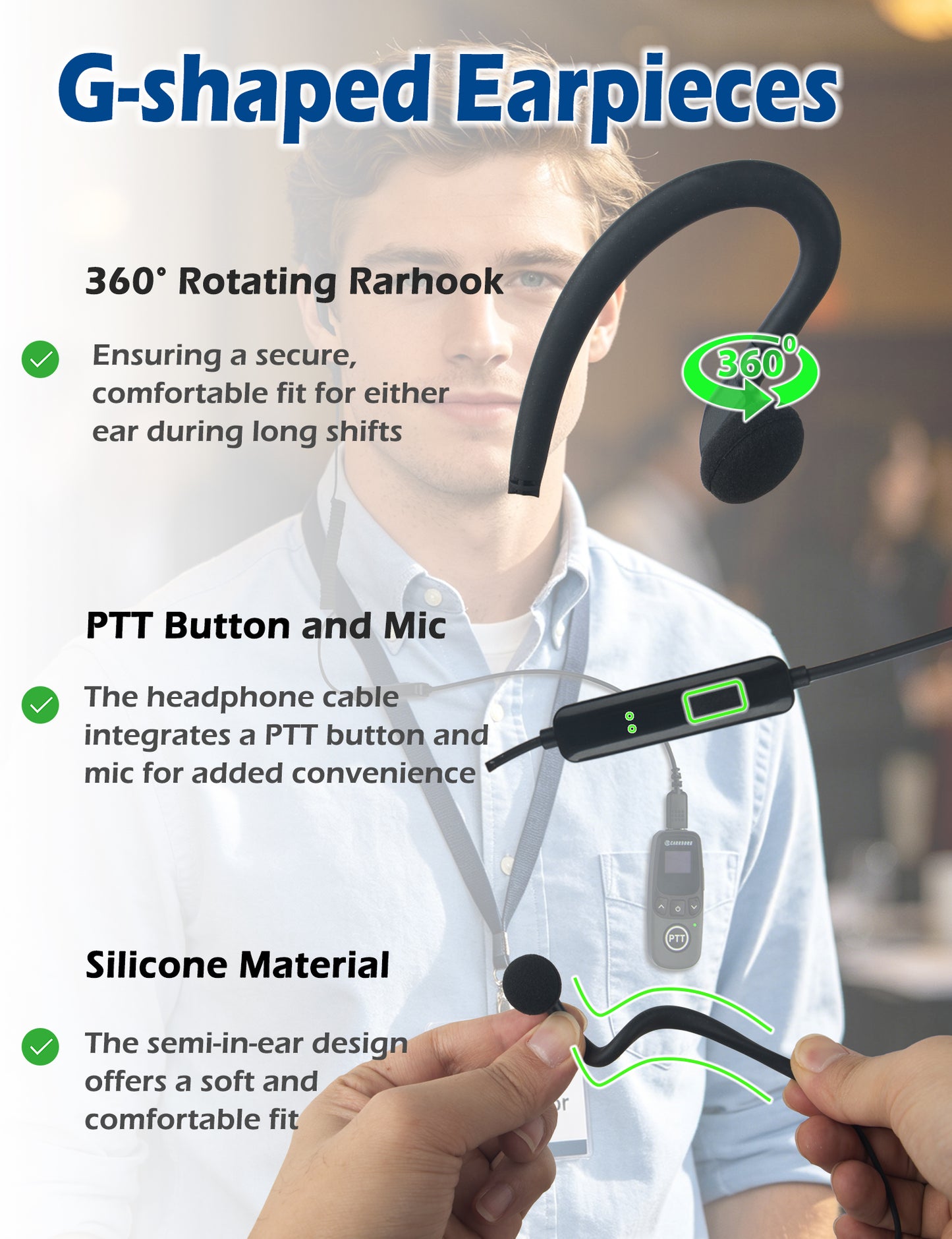CARRBORG U5 Mini Walkie Talkies Long Range, Unlimited Range Nationwide Lifetime Free 4G PoC with G-Shaped Earpieces for Hospitals, Restaurants, Retail & Golf Courses