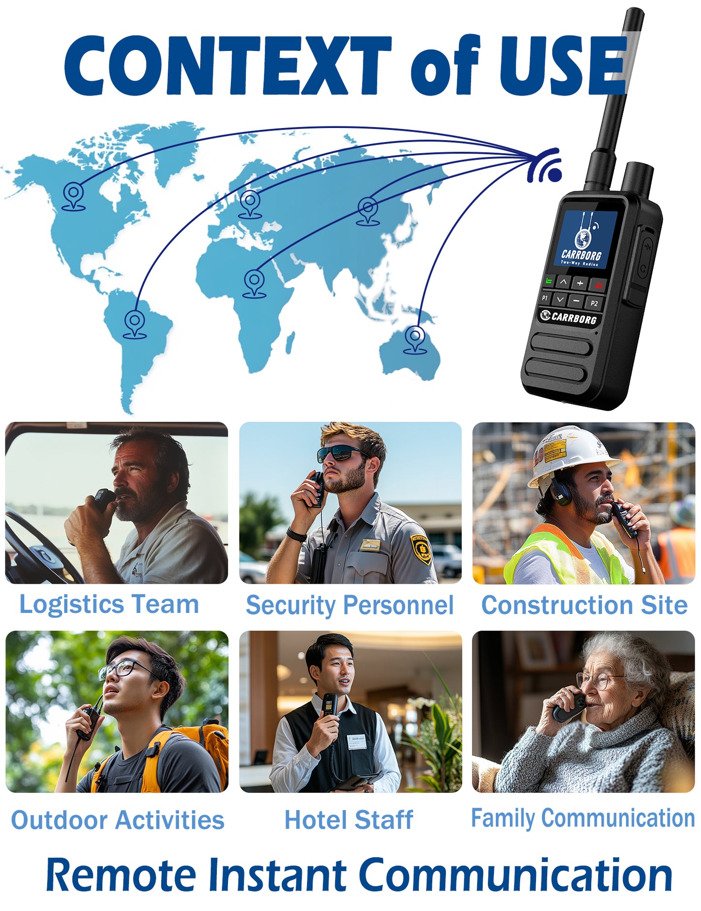 CARRBORG N9500 Global 4G Walkie Talkie | Dual Mode Long-Range POC Radio with SIM Cards & Optional GPS Tracking （2 Pack）